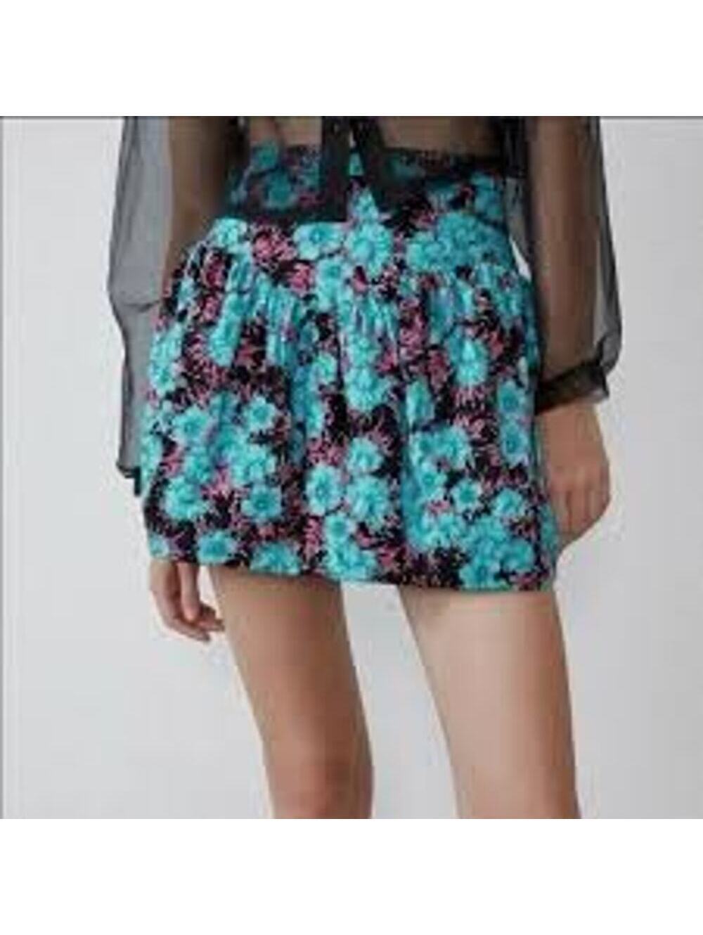 Zara EUC Women's Blue Floral High Waist Mini Bubble Skirt Size M